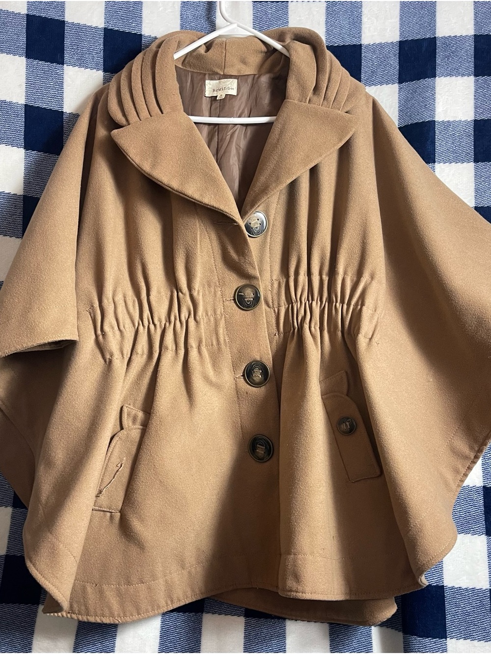 Rewind Tan Camel Cape Coat Women’s Size XL, Belted Waist, Button Front